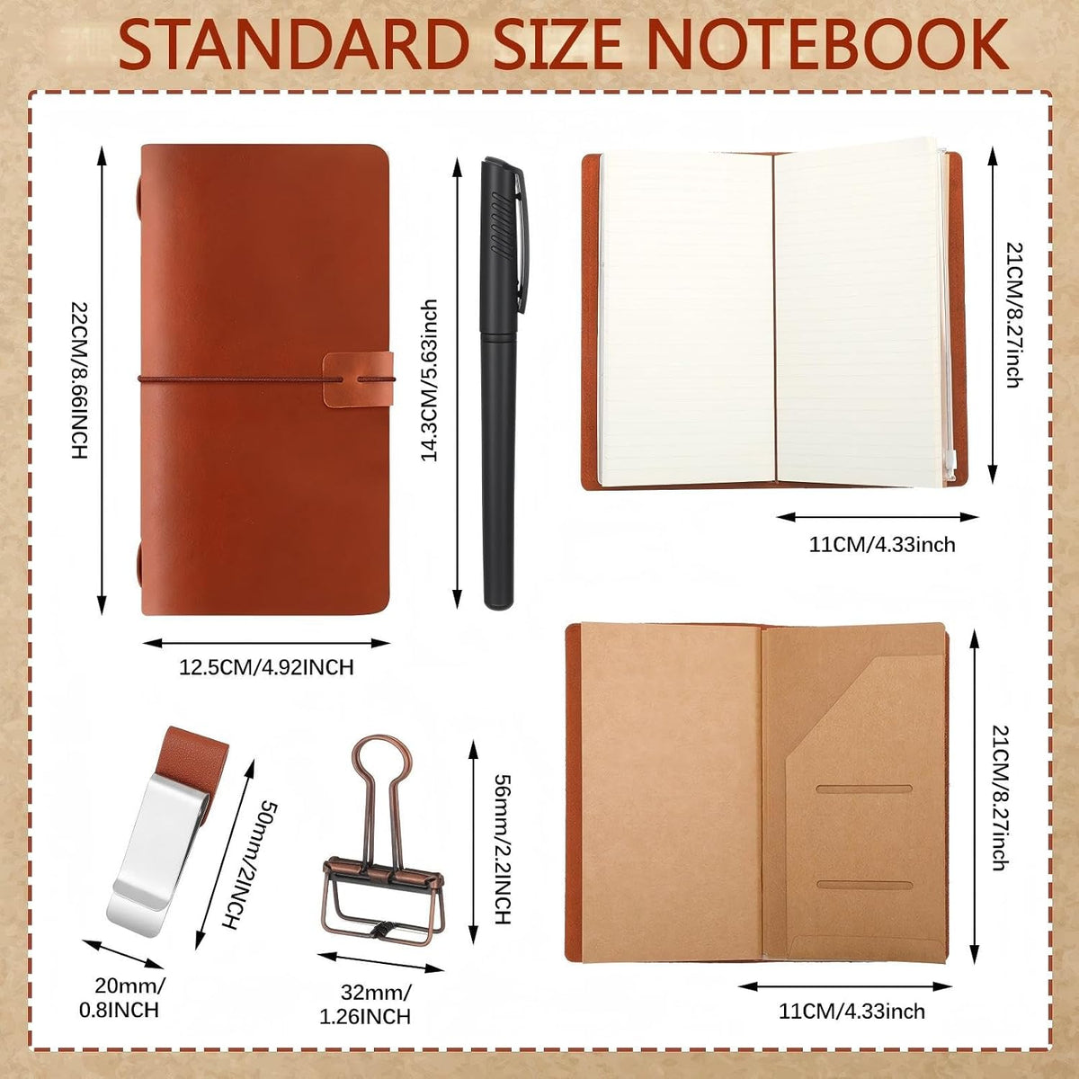 Refillable Leather Travel Journal — Brown