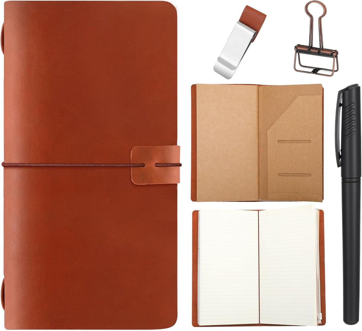 Refillable Leather Travel Journal — Brown
